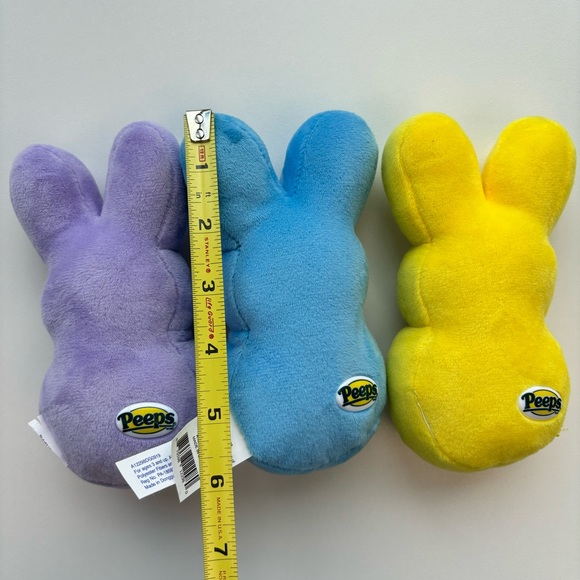 3 Stuffed Bunny Peeps Blue Purple and Yellow - Picture 4 of 4